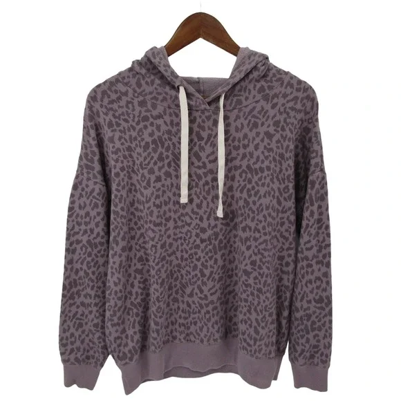 Womens M Purple Leopard Print Hoodie Casual Cozy Streetwear Layering Top - Picture 1 of 13